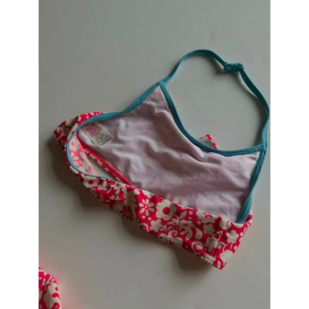 Mini Boden Girls Pink Floral Bikini Swimsuit Set 9/10